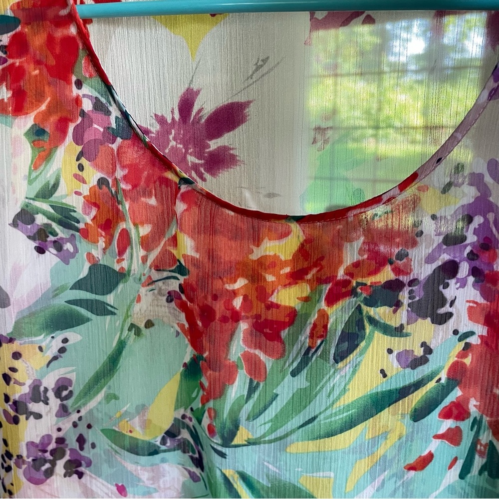 Sienna Rose Floral Bohemian Top/ Swim Cover-up. Green, Purple, Red. Size Small - Picture 6 of 10